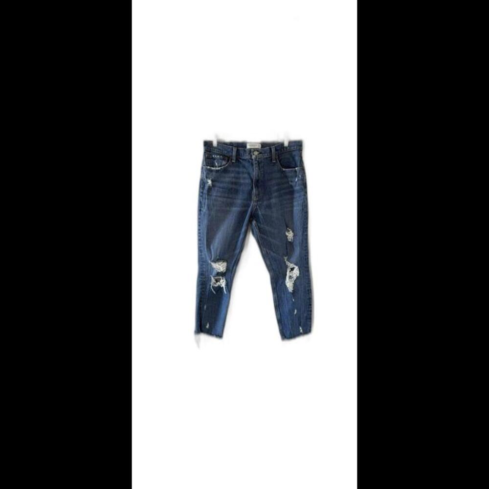 Abercrombie & Fitch High Rise Mom Jeans Distressed Denim Sz 32/14 Short